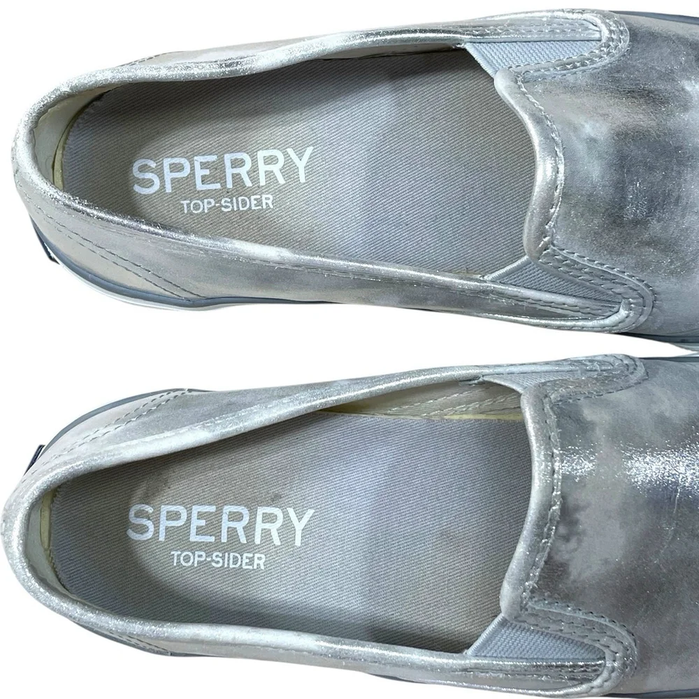 Sperry Top Sider Womens 7M Seaside Boat Shoe Brush Off Silver Sneakers STS95441